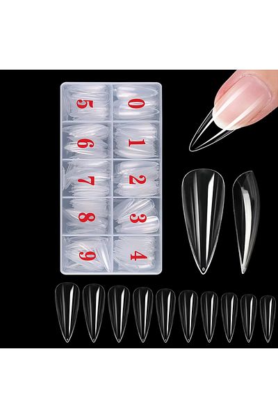 Choice 500pcs Dolicone 500Pcs/Box Stiletto Nail Tips Transparent False Press on Acrylic Nails Mixed Size Fa