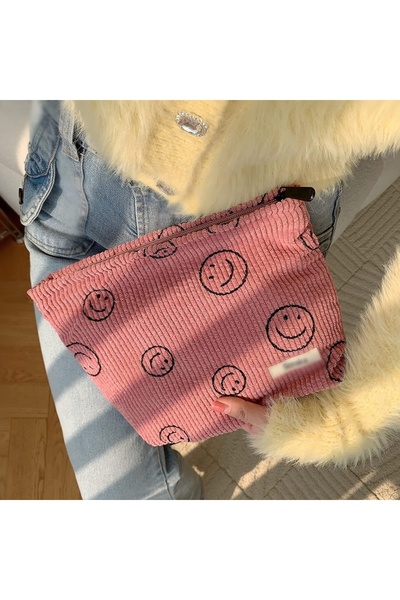 Choice حقيبة مكياج وردية كبيرة الحجم بنقشة مربعات وحقيبة أدوات تجميل للسفر وح...