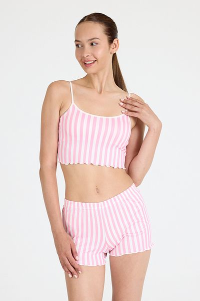 Rays Pink Striped Tank Top Shorts Set 3402