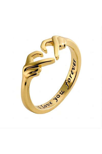 Choice resizable Gold Luxury Designer Double Hand Heart Couple Rings for Women Love Hug Wedding Valentine's