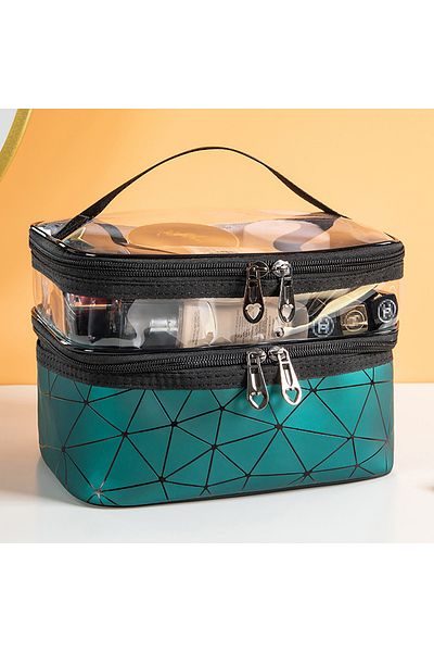 Choice Green Doublelayer Makeup Bag,Waterproof PVC Travel Pouch Portable Washbag