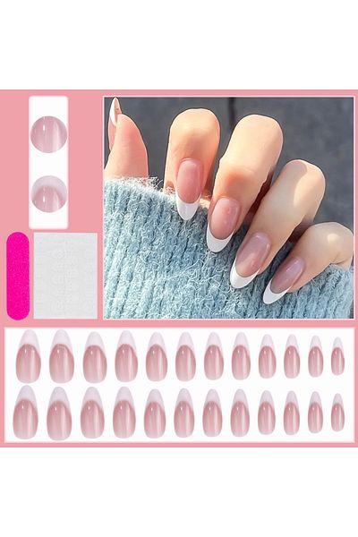 Choice TD206 24Pcs Pink Leopard French False Nails Tips with 3D Bowknot Short Square Press on Nails Full Co