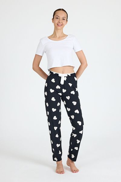 Rays Black Heart Patterned Knitted Pajama Bottoms 4522