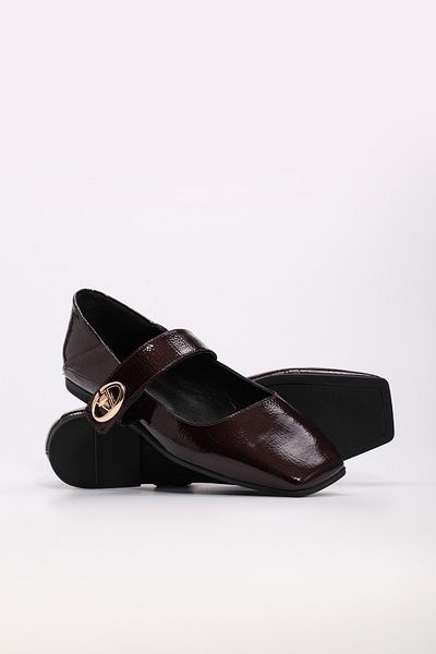 Ayakkabıhane Genuine Patent Leather Inside and Outside Burgundy Buckle Women's Ballerina Shoes Ah080192618451
