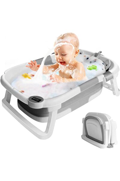 Yelajoy Foldable Baby Bath Tub, With Thermometer, Lightweight And Durable, gift for 0-24 months, Gray