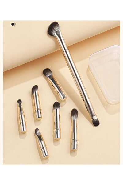 Choice1 مجموعة سفر من 6 قطع ذهبية من 6 فرش مكياج محمولة ورأس فرشاة بديلة وفرشاة ظلال الأنف