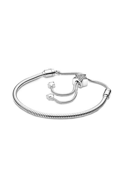 Miniso WHITE 16-21CM QWS02 Disney Snake Chain Slider Bracelet For Women Fit Original Jewelry Diy Pendant Ch