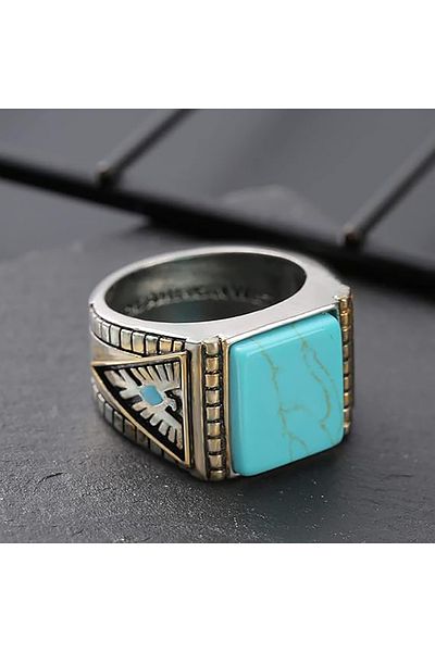 Choice 10 Silver Vintage eagle turquoise ring for men hand carved classic eagle ring bohemian natural stone