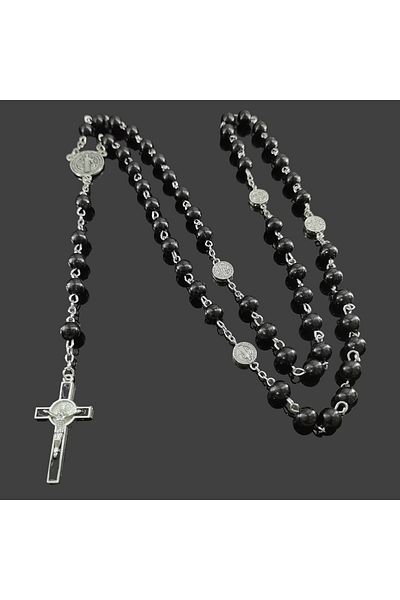 Choice 70cm Drip Oil Cross Black Fashion Handmade Necklace Ladies Imitation Vintage Style Pearl Rosary Bead