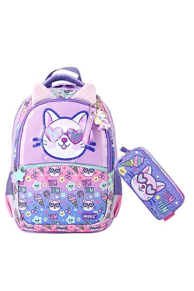 MUGGLE Geantă de școală Purple Yum Yum cu 2 compartimente + Suport stilou Mov Set de 2