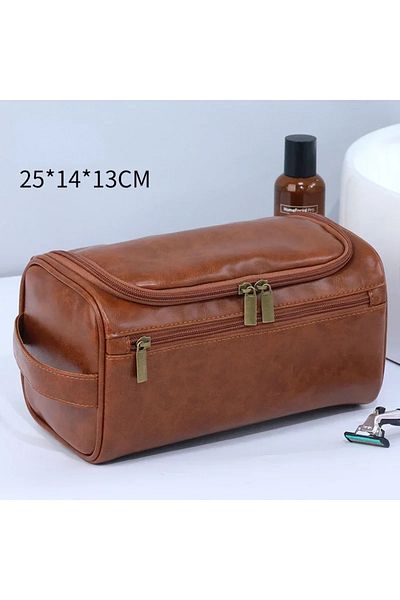 Choice PU-Brown Leather Toiletry Bag for Men Women Dopp Kit Mens Hanging Toiletry Bag Travel Toiletry Bag f