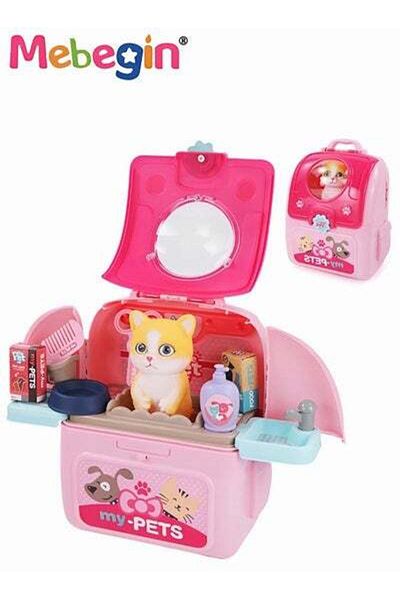 MEBEGIN 2 in 1 Pet Care Role Play Set, Creative Cat Grooming Toys Bag with Adjustable Backpack Straps