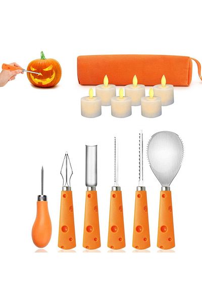 OEM 3-piece set for modeling or carving pumpkins, metal, plastic, silver, orange