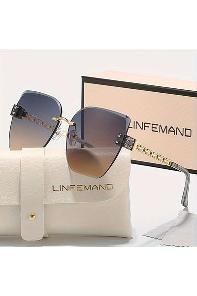 Choice Gray LINFEMAND Frameless Gradient Cat Eye Sunglasses UV400 for Women, Luxury Fashion Glasses for Dri