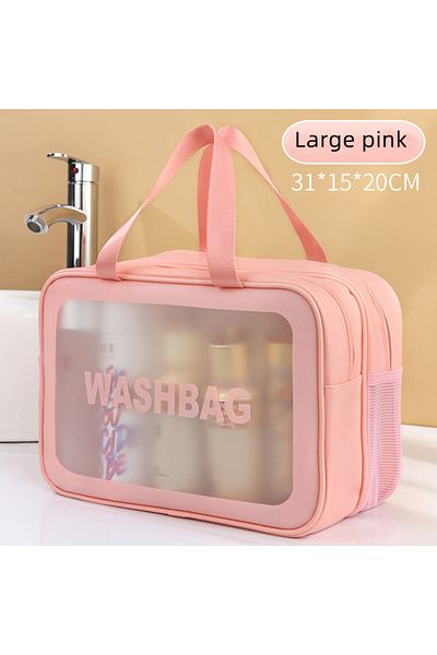 Choice Large pink Dry-wet separation double transparent PU makeup bag portable washing bag cosmetic storage