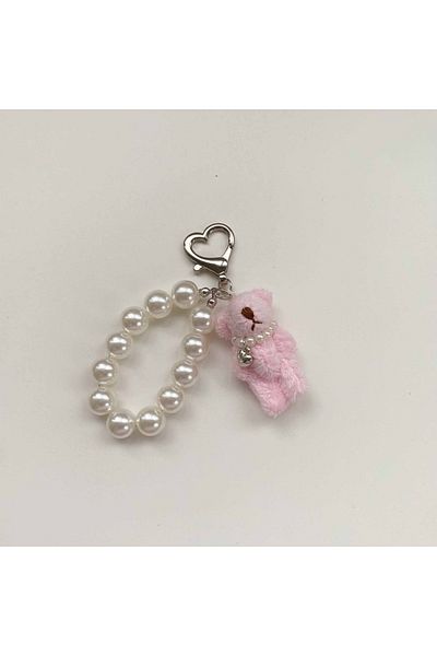 Choice Pink A ZAKOL Korean Fashion Imitation Pearl Bear Doll Pendant Keychain Handbag Mobile Phone Accessor
