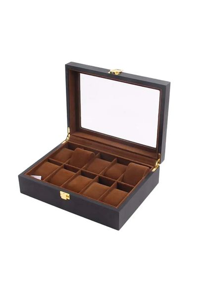 Choice 10 Slot Brown Watch Organizer Box,6 Watch 3 Slots Sunglasses Wooden Watch Organizer Box with Real Gl