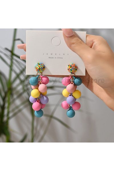 Choice Mix Boho Handmade Bead Colorful Round Ball Dangle Earrings For Women Luxury Elegant Cute Acrylic Jew