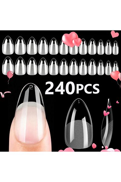 Choice Dark Grey 240PCS Short Almond Nail Tips Soft Gel Pre-Shaped Acrylic Nail Tips Half Matte Full Cover