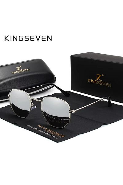 Choice Silvery KINGSEVEN Fashion Metal Thin Frame Sunglasses Men Women Square Retro Mirror Lens Glasses Eye