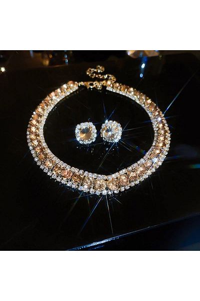 Choice Champagne Luxury Crystal Necklace Earrings Set Pink ABcolourful Necklace for Women Weddings Party Je