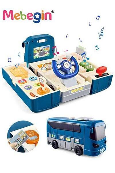 MEBEGIN Changeable Bus with Sound and Light, Simulation Driving Bus Toys,Simulation Steering Wheel Gear Toy