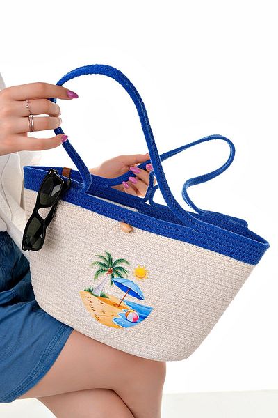 Aymood Geantă de plajă pentru femei, din paie, împletită manual, din iută
