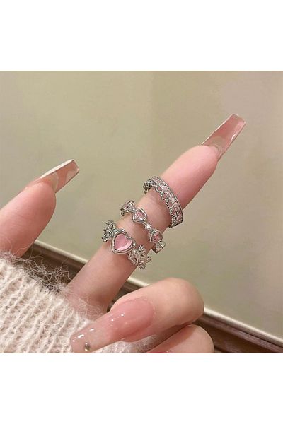 Choice 5817201YI Fashion Zircon Opening Finger Ring Y2K Pink Crystal Irregular Heart Rings for Women Sweet