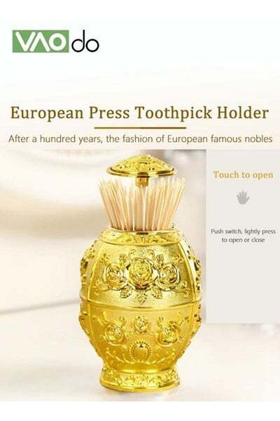 VAODO Press Type Toothpick Box European Style Creative Rebound Design Aluminum Alloy Toothpick Dispenser