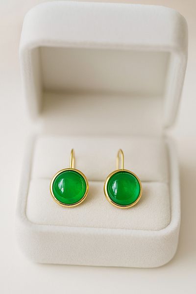 OEM Earrings with semi-precious stone - White Jade, 18K gold plating, Handmade