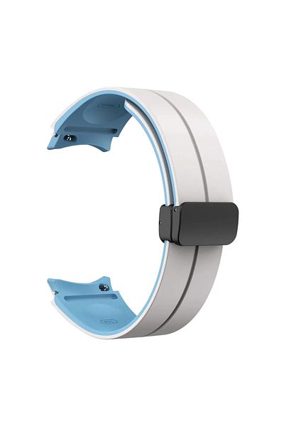 Choice Vintage white Blue Magnetic Buckle Two-Tone Silicone Strap for Samsung Galaxy Watch 6 5 Pro 4 Classi
