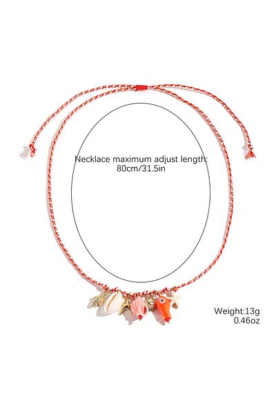Choice 1 Summer Shell & Starfish Necklace for Kids Girls Colorful Rope Braided Jewelry with Ceramic Fish P.
