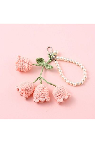 Choice Pink B ZAKOL Handmade Flower Knitted Keychain Keyring Women Crocheted Wool Flower Leaf Key Ring Chai