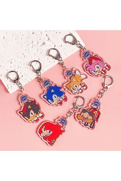Miniso 5cm 1 6pcs Anime Sonic the Hedgehog Acrylic keychain accessaries Cartoon Bag Pendant Gift cute bag c