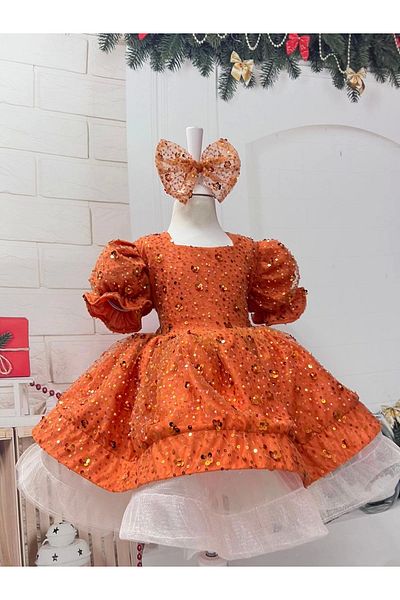 Nissa Orange Sparkly Girl's Evening Dress