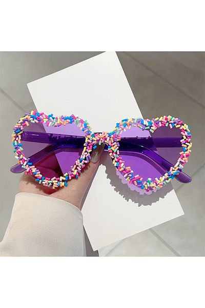 Choice as picture shows purple KAMMPT Heart Shape Sunglasses with Colorful Jimmies Women Stylish Cute Beach