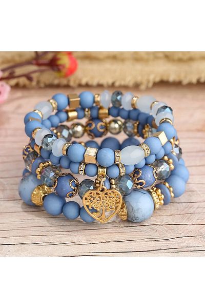 Choice 2 4Pcs Tree of Life Heart Bracelet Set For Women Acrylic Glass Beads Chain Elastic Bangle Female Fa.
