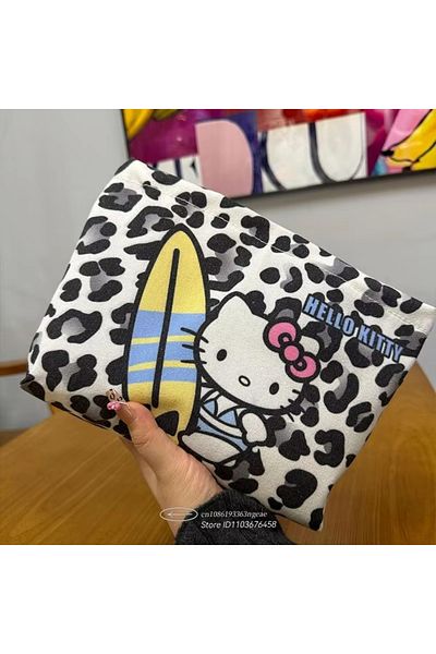 Miniso black New Sanrio Hello Kitty Bag Leopard Print Kitty Large Capacity Makeup Bag Portable Storage Bag