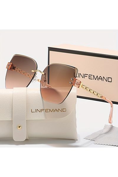 Choice pink LINFEMAND Frameless Gradient Cat Eye Sunglasses UV400 for Women, Luxury Fashion Glasses for Dri