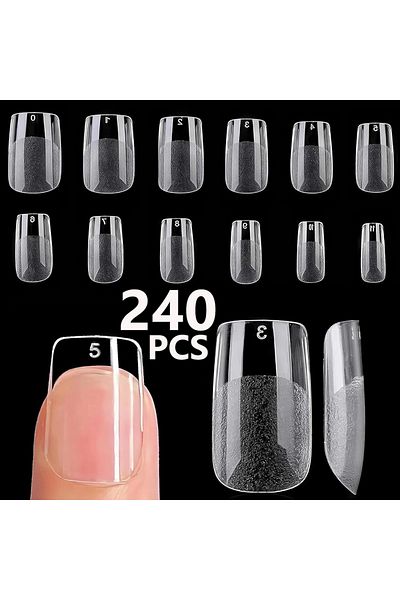 Choice Lavender 240PCS Short Almond Nail Tips Soft Gel Pre-Shaped Acrylic Nail Tips Half Matte Full Cover N