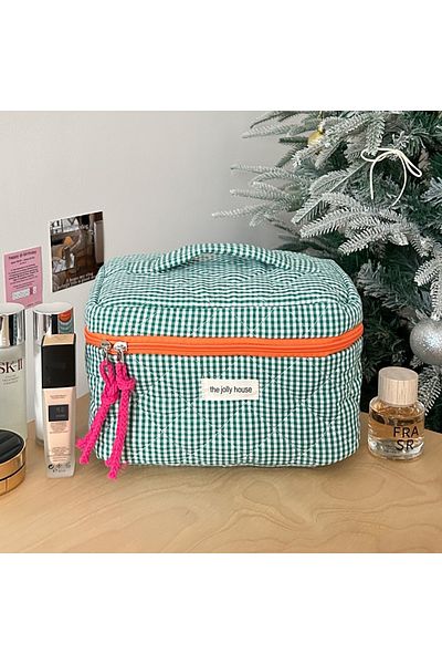 Choice green Ladies' Color Blocking Checkered Makeup Bag Women's Ins Large Capacity Makeup Brush Storage Ba