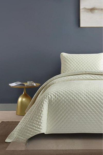 Çeyiz Diyarı Bianca Single Luxury Velvet Bedspread Cream
