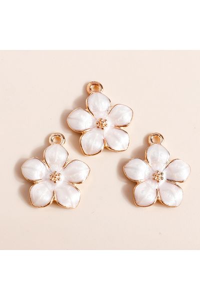 Choice White 10pcs 10pcs 17*15mm Cute Enamel Hibiscus Flowers Charms For Jewelry Making Cute Sakura Charms