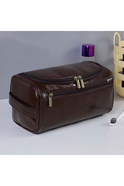 Choice dark brown Stylish Embossed Leather Travel Cosmetic Organizer - Hook Design, Roomy Interior for Toil