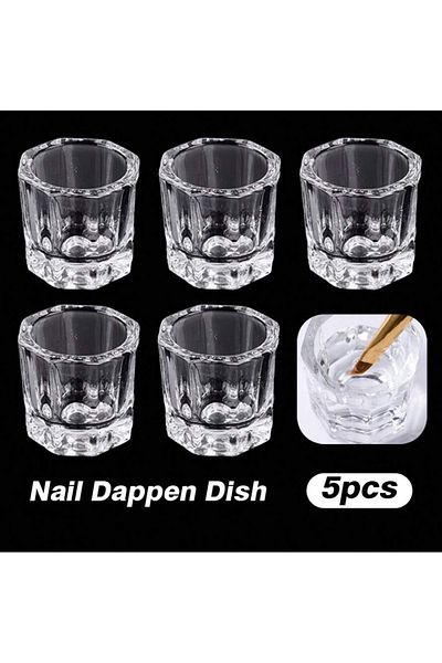 Choice 5pcs Mini Crystal Glass Clear Acrylic Small Octagonal Powder Liquid Nail Cup Nail Brush Cleaning Liq