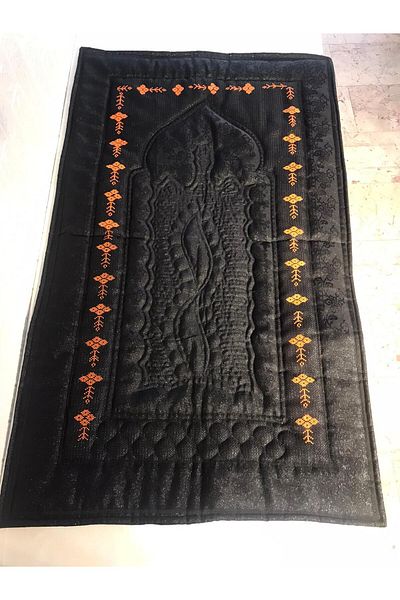 Vinezza Home Collection Orange Shiny Flower Motif Machine Embroidery Etamine Fabric Single Prayer Rug