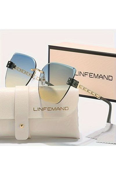 Choice Green LINFEMAND Frameless Gradient Cat Eye Sunglasses UV400 for Women, Luxury Fashion Glasses for Dr