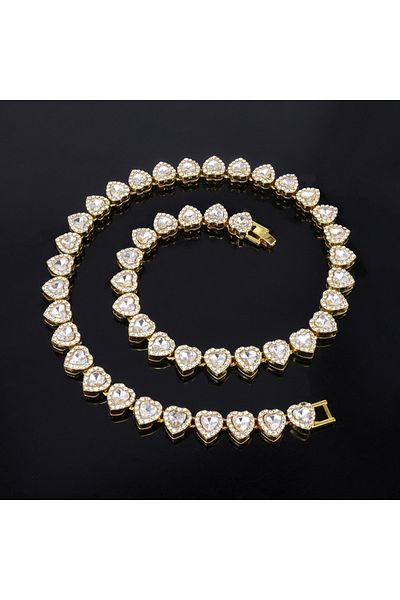 Choice Gold Color 45cm ZAKOL 45CM New Hip Hop Tennis Chain Bracelet Necklace Shiny Heart Rhinestone CZ Fash