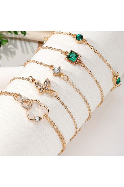 Choice gold 5 Piece Elegant Jade Sparkling Square Butterfly Heart Bracelet For Weddings, Birthdays, Jewelry