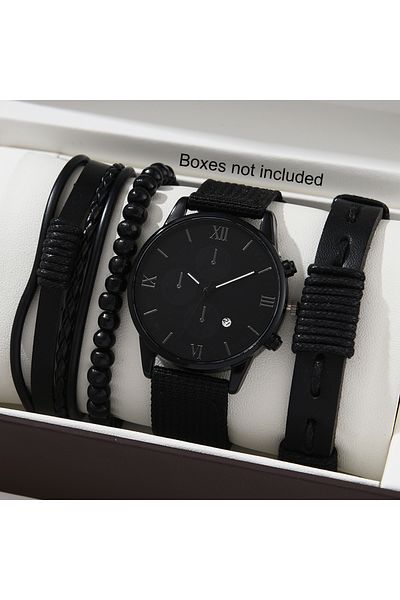 Choice black New Men's Watch Luxury Bracelet Multi Piece Set Fashion Business Black Leather Quartz Watch Me